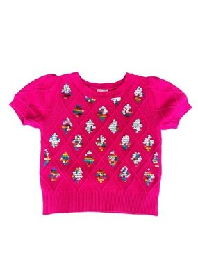 Habitual Girl Hot Pink Sequin Puff Sleeve Sweater Top Size 10